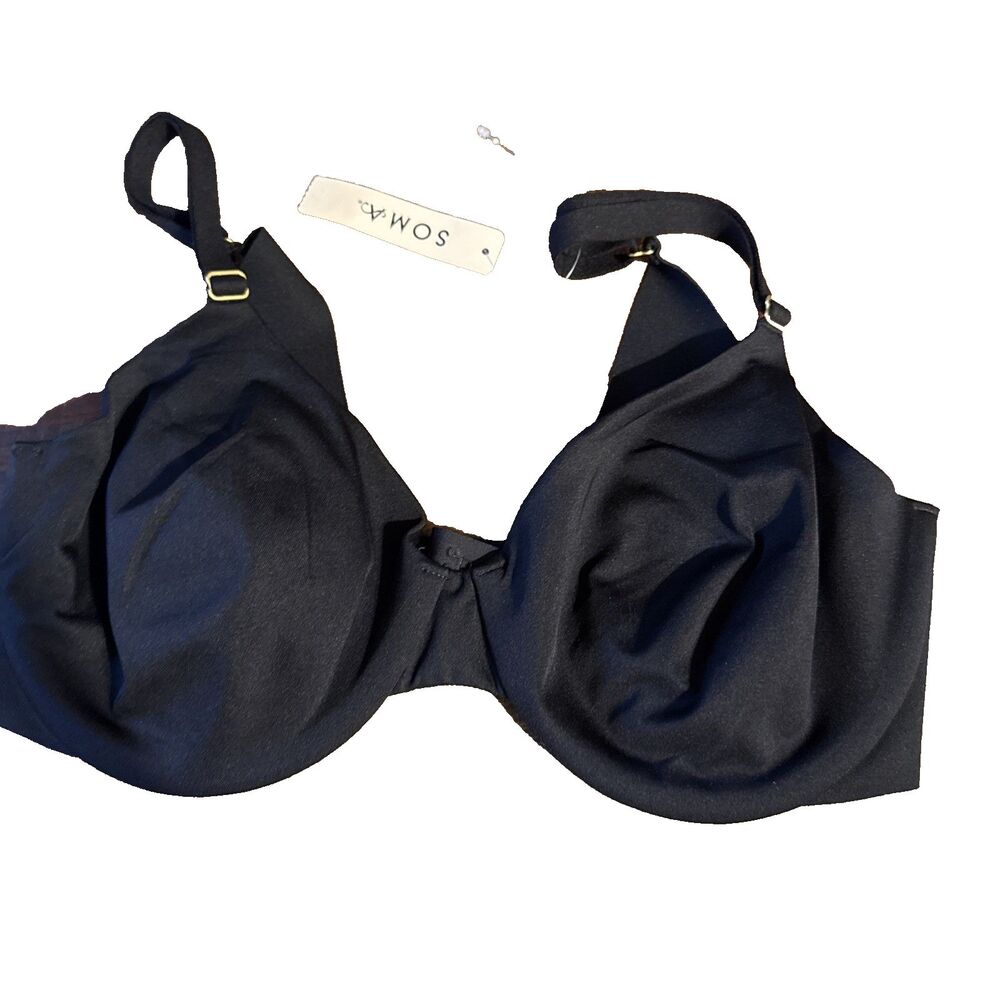 Soma Unlined Perfect Coverage Bra 34D Black Underwire New
